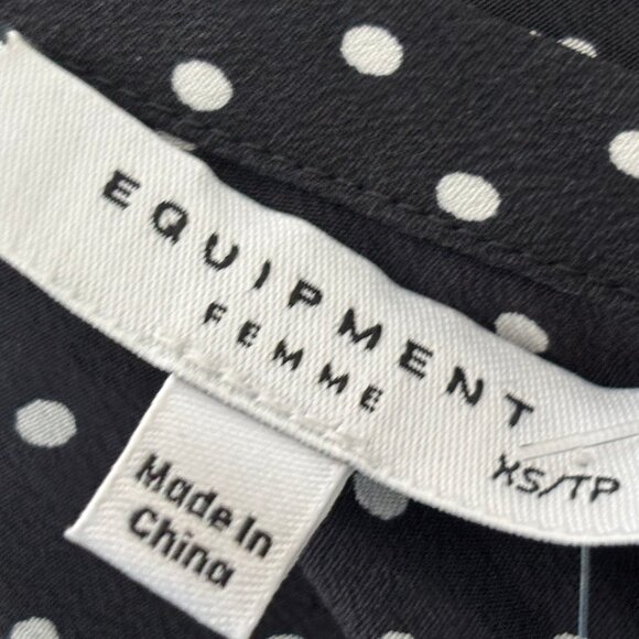 NWT Equipment 100% silk dress in black w/white polka dots, US XS - Picture 7 of 7